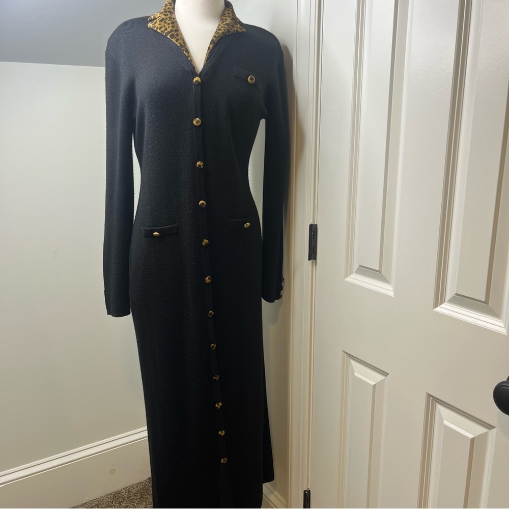 Vintage Deane & White Leopard Print Wool Maxi Dress